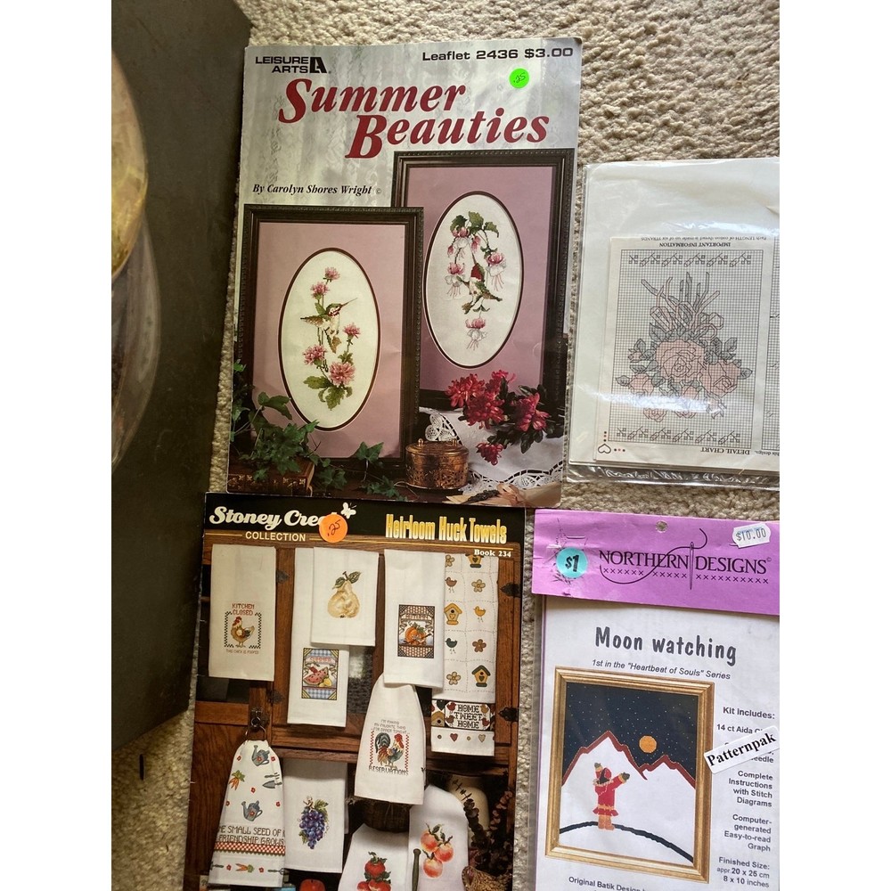 Set of 8 Cross Stitch Graphs & Some Direction sheets and 3 Pattern Books LOT